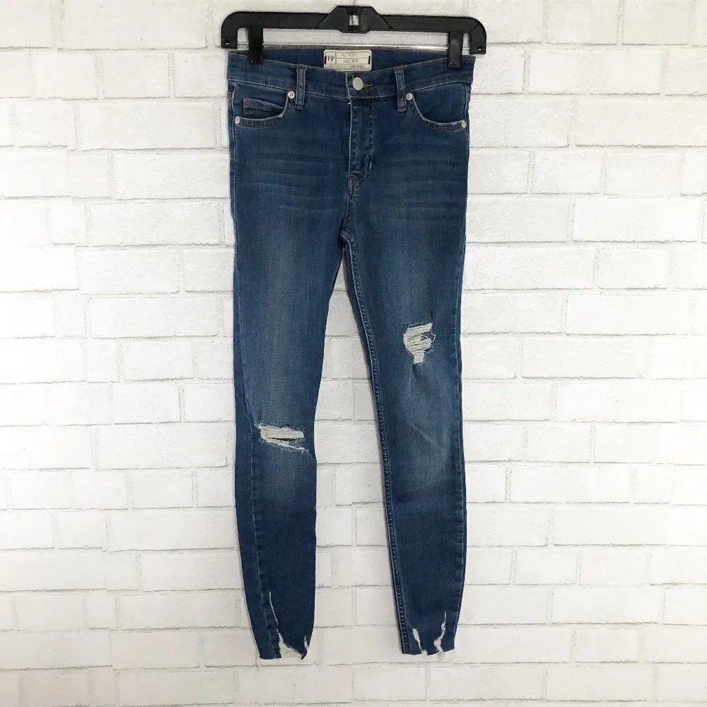 Free People Distressed Raw Hem Skinny Jeans, 24